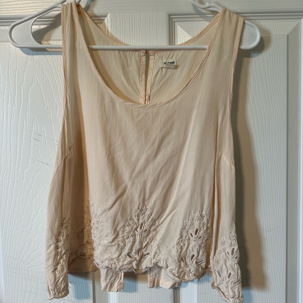 Garage Tank Top with Embroidered Hem